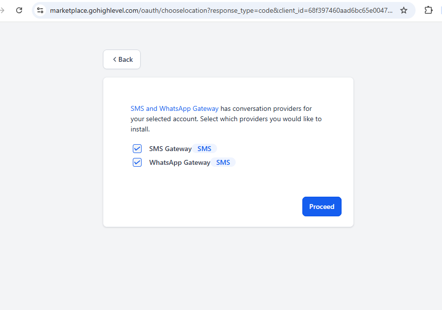 GHL select SMS Gateway conversation provider