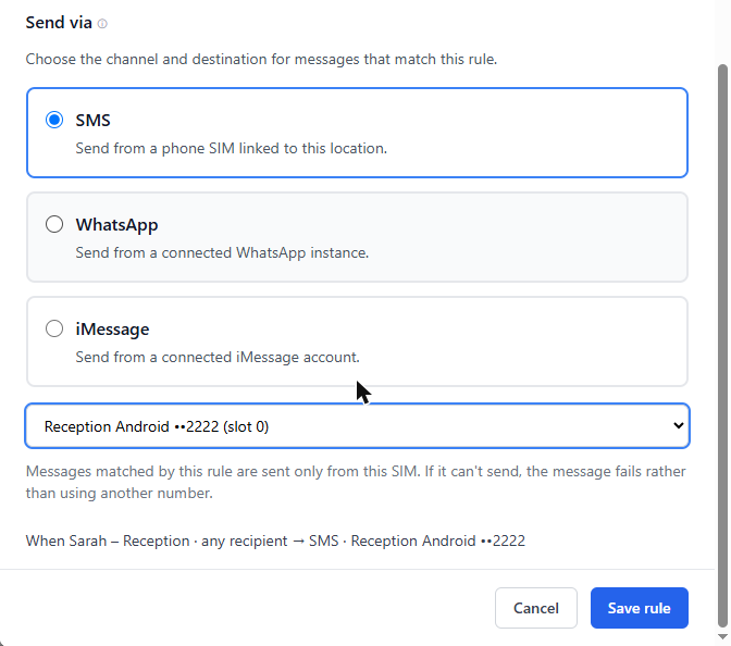 Send via SMS with a SIM selected